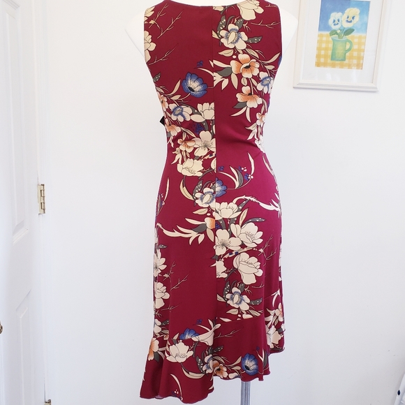 Bias-cut flutter bottom red floral dress, Charlotte Russe size M - Picture 2 of 13